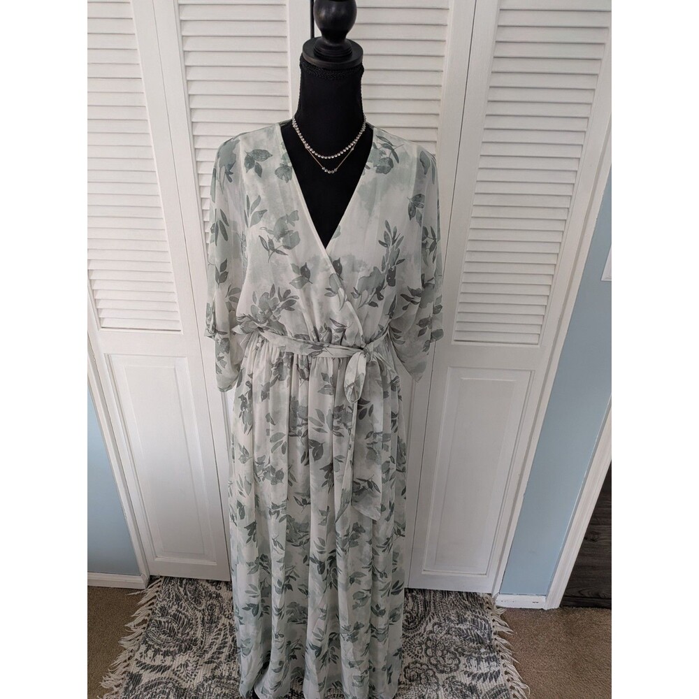 Baltic Born White Maxi Dress with Sage Green Floral Print